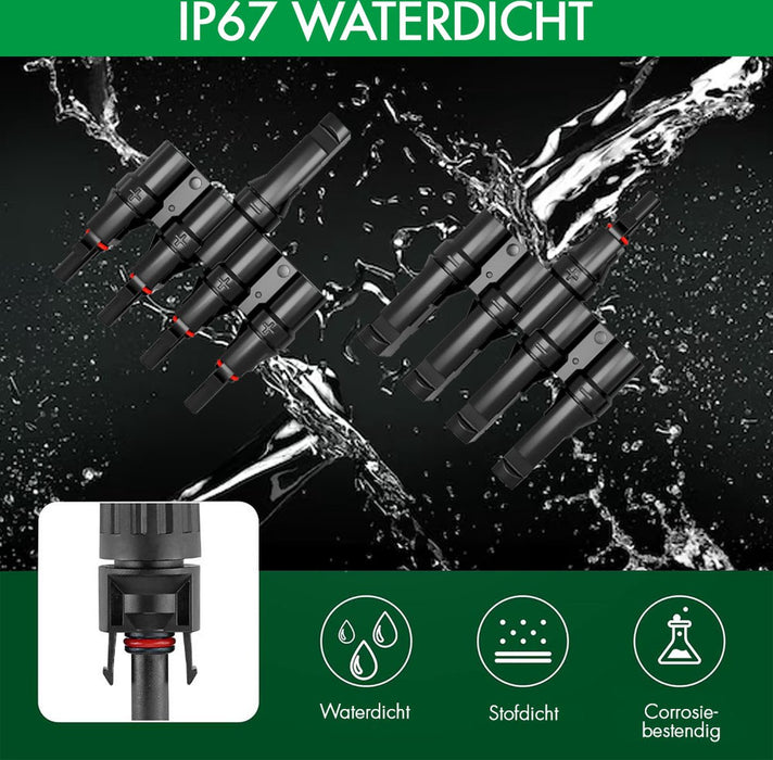 MC4 Solar Connector - T-Splitter - Solar MC4 Connector - IP67 - 4 Male naar 1 Female + 4 Female naar 1 Male