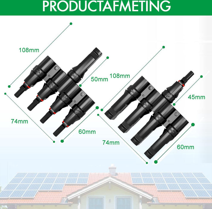 MC4 Solar Connector - T-Splitter - Solar MC4 Connector - IP67 - 4 Male naar 1 Female + 4 Female naar 1 Male