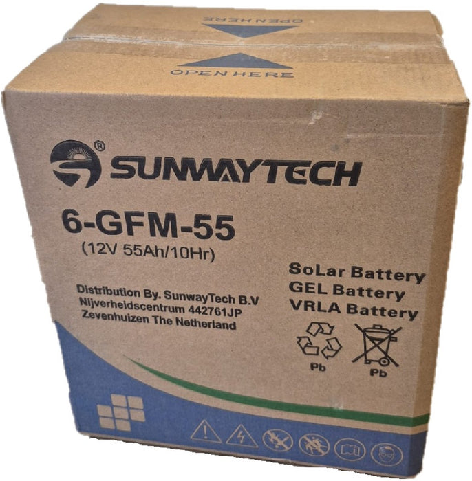 Sunwaytech Gel Accu 12V/55Ah – 6-GFM-55 Betrouwbare Energie, Altijd Beschikbaar