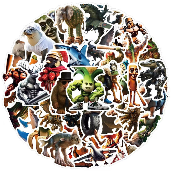 Brainrot Sticker Pack – Italiaanse Meme Madness (50 stuks) 4–8 cm - Tralalero Tralala - Bombardiro Crocodilo en meer