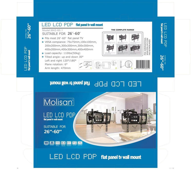 Draaibaar - Kantelbaar Universele TV Muurbeugel - 26 t/m 60 Inch Muur Steun Ophang Beugel TV Wandhouder - Draaibaar - Kantelbaar (max 50KG)