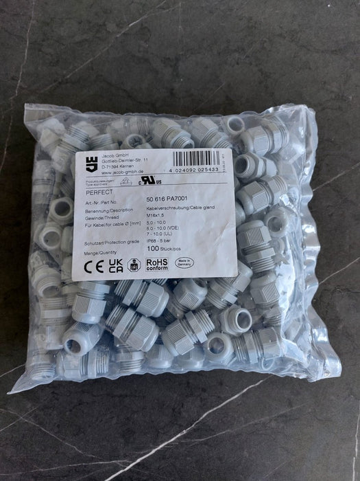 100stuks Wartel Perfect: M16x1,5 PA 7001 IP68 Grijs