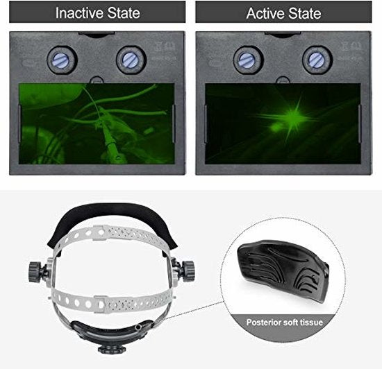 Yorbay K399D-AM Automatische Lashelm Laskap + 5 Reservelenzen Zwart met Bliksem