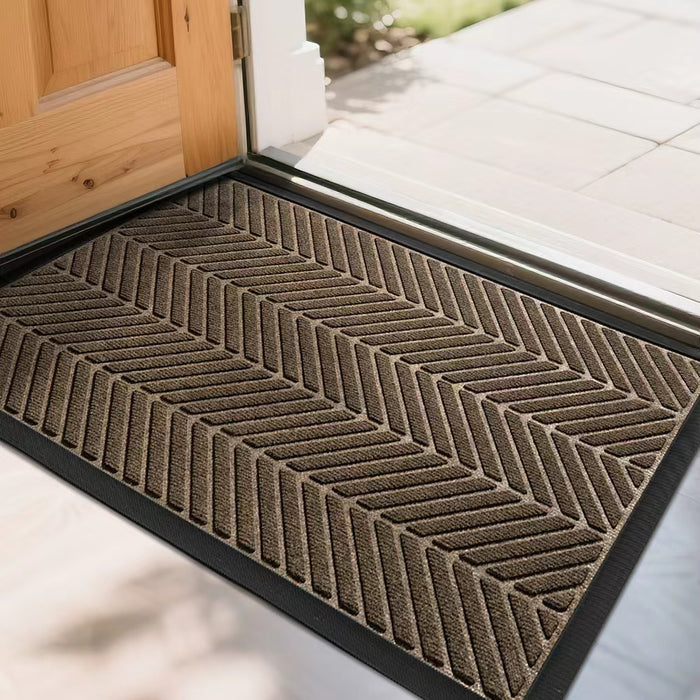 Luxe Deurmat 45x75 cm – Visgraatmotief – Bruin – Natuurlijk Rubber & Polyester – Voor Binnen & Buiten – Anti-slip