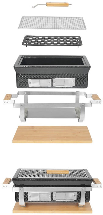 Burnit Kamado Hibachi Grill - Houtskool Barbecue - Shichirin Tafelgrill - Rechthoekige BBQ - Keramische Barbecue - Zwart