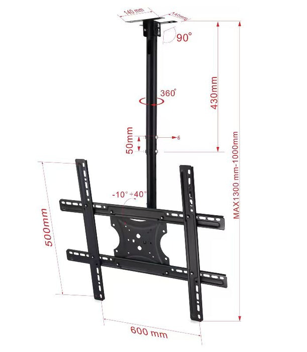 Universele TV-Beugel – 360° Draaibaar – Plafond & Wandmontage – In Hoogte Verstelbaar – VESA tot 600x600 – Voor 32-65 inch TV’s