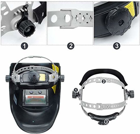 Yorbay K399D-AM Automatische Lashelm Laskap + 5 Reservelenzen Zwart met Bliksem