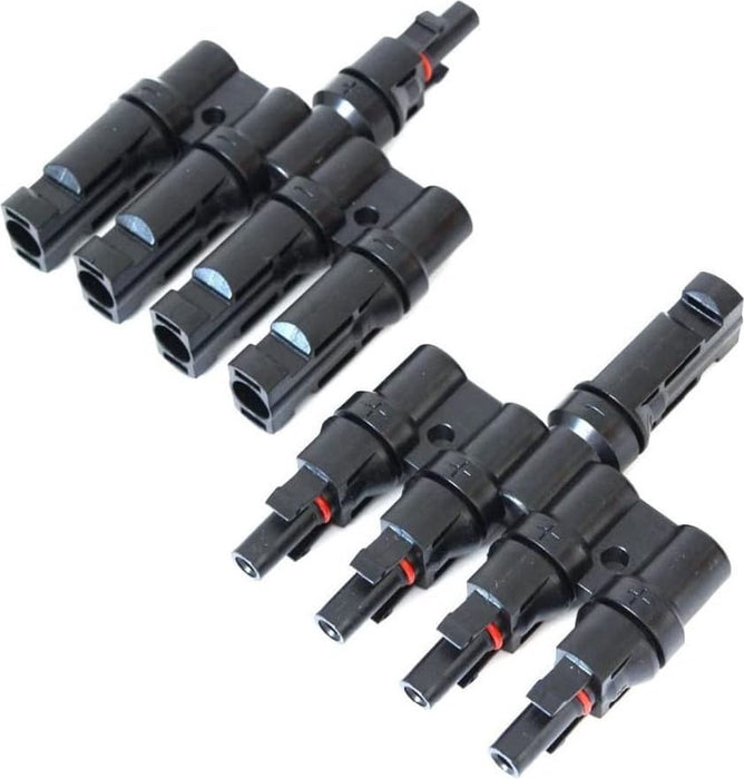 MC4 Solar Connector - T-Splitter - Solar MC4 Connector - IP67 - 4 Male naar 1 Female + 4 Female naar 1 Male