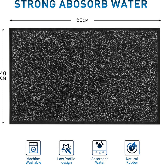 Droogloopmat & Schoonloopmat - 60x40 cm - Deurmat voor binnen en buiten - Antislip - Grijs