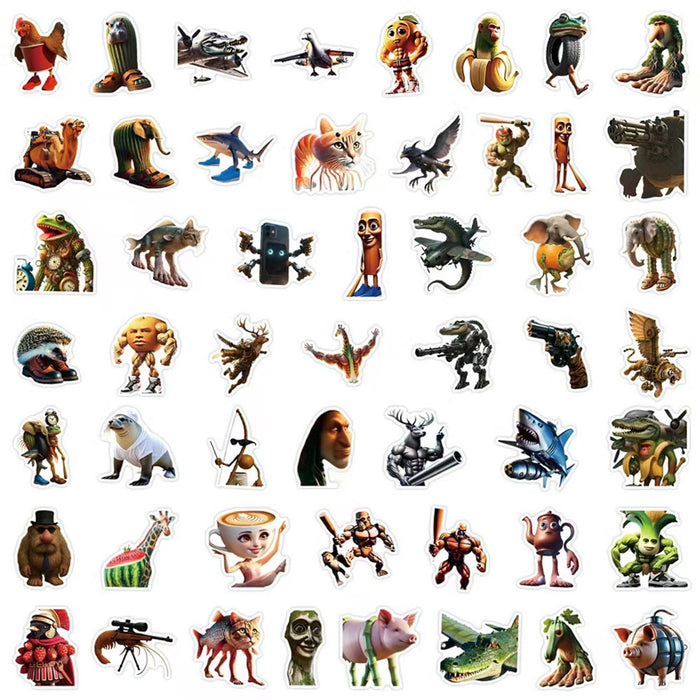 Brainrot Sticker Pack – Italiaanse Meme Madness (50 stuks) 4–8 cm - Tralalero Tralala - Bombardiro Crocodilo en meer