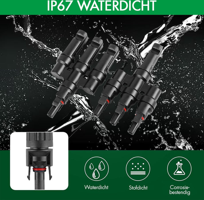MC4 Solar Connector - T-Splitter - Solar MC4 Connector - IP67 - 3 Male naar 1 Female + 3 Female naar 1 Male