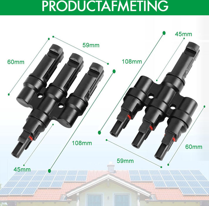 MC4 Solar Connector - T-Splitter - Solar MC4 Connector - IP67 - 3 Male naar 1 Female + 3 Female naar 1 Male