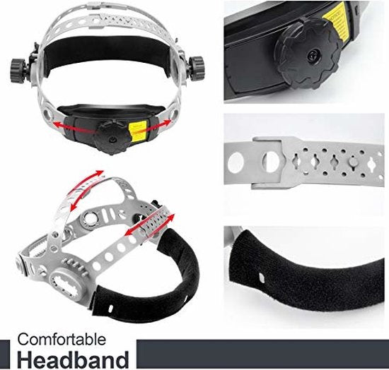 Yorbay K399D-AM Automatische Lashelm Laskap + 5 Reservelenzen Zwart met Bliksem