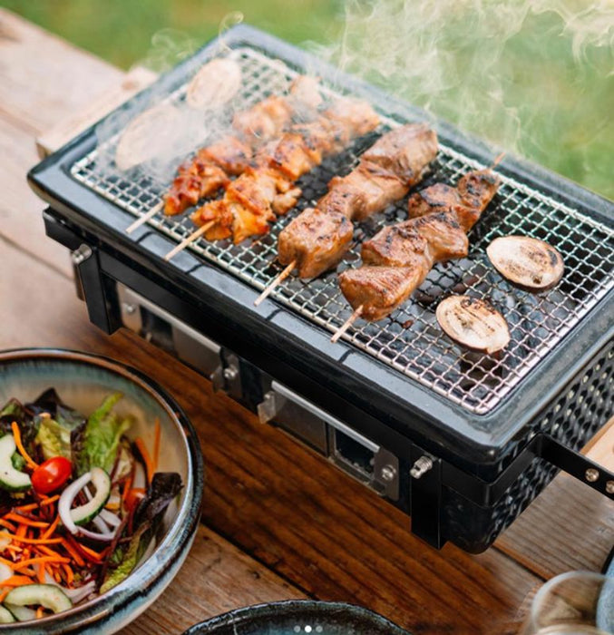 Burnit Kamado Hibachi Grill - Houtskool Barbecue - Shichirin Tafelgrill - Rechthoekige BBQ - Keramische Barbecue - Zwart