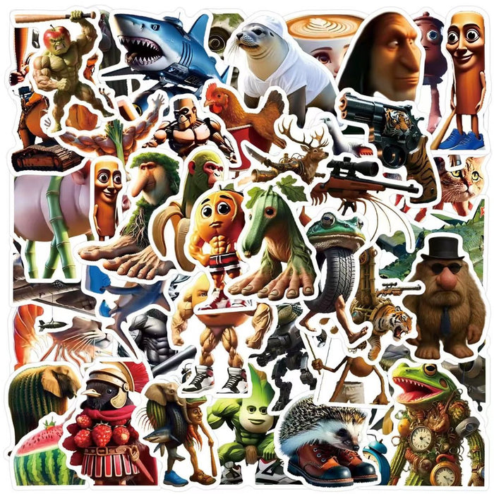 Brainrot Sticker Pack – Italiaanse Meme Madness (50 stuks) 4–8 cm - Tralalero Tralala - Bombardiro Crocodilo en meer