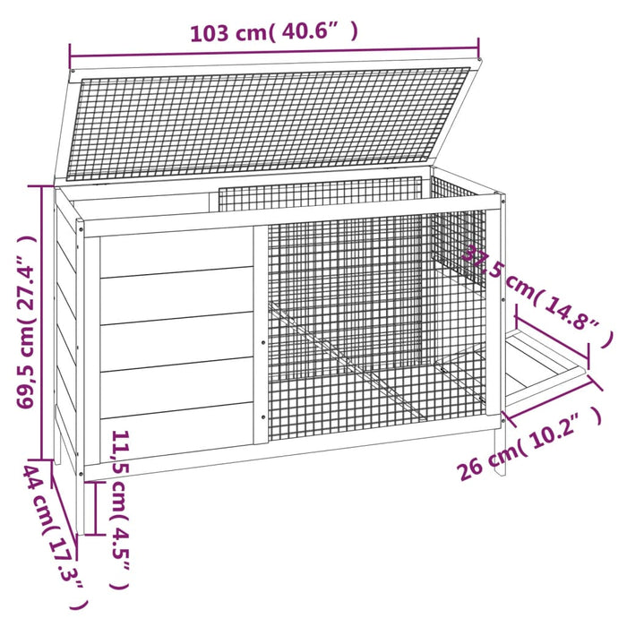 Konijnenhok 103X44X69,5 Cm Massief Grenenhout