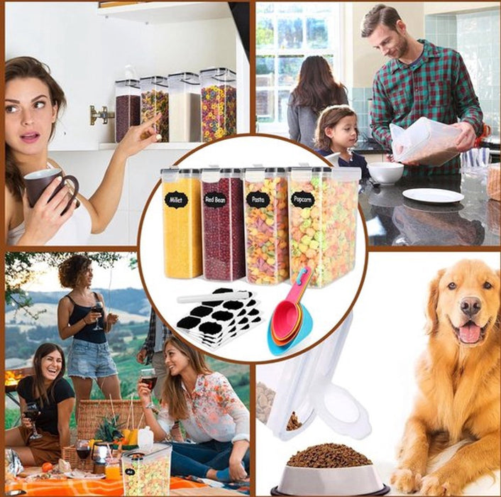 Bakjes - Voorraadpotten 4L – Set van 4 – Luchtdicht & BPA-vrij – Inclusief Etiketten & Maatlepel – Keukenopbergers - stapelbaar 24x22x9 cm