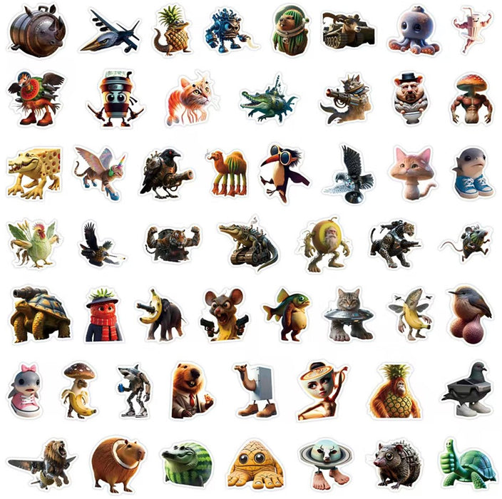 Italian Brainrot Sticker Pack (50 stuks) – Absurd, Hilarisch & Uniek – Voor Laptop, Fiets, Skateboard & Meer!- ca. 4–7 cm Cappocino Assasino, Trippi Trappi