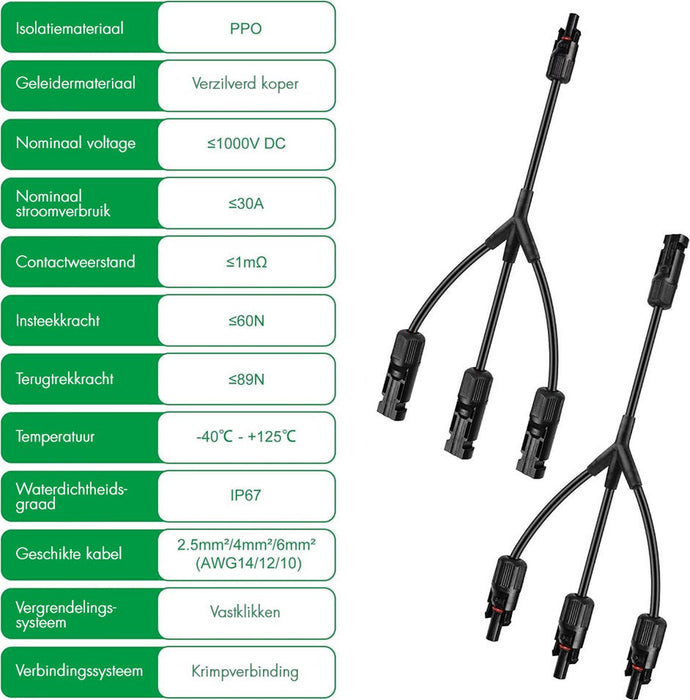 MC4 Solar Connector - Y-Splitter - Solar MC4 Connector - IP67 - 3 Female naar 1 Male + 3 Male naar 1 Female