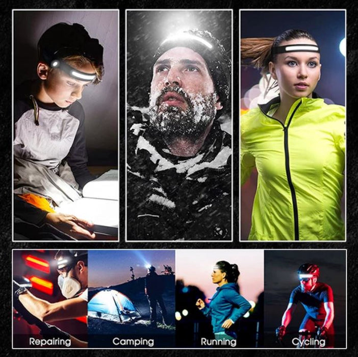 Molisan LED Hoofdlamp 230° - Te bedienen met bewegingssensor - Oplaadbaar USB Type C - 350 lumen - IPX4 Waterdicht - 46 Meter bereik - 5 verschillende standen - INCLUSIEF Opbergtasje en USB Type C kabel