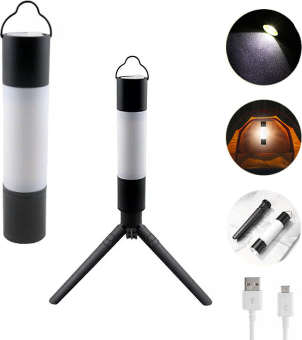 Molisan - Campinglamp - Tentlamp - Lantaarn - Multifunctioneel - LED lamp op batterijen - Zwart - Tripod