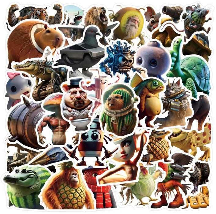 Italian Brainrot Sticker Pack (50 stuks) – Absurd, Hilarisch & Uniek – Voor Laptop, Fiets, Skateboard & Meer!- ca. 4–7 cm Cappocino Assasino, Trippi Trappi