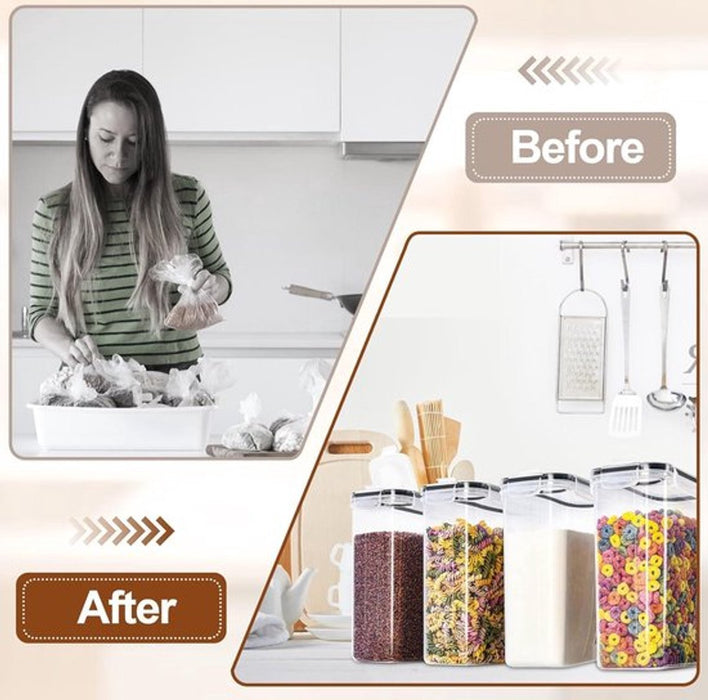 Bakjes - Voorraadpotten 4L – Set van 4 – Luchtdicht & BPA-vrij – Inclusief Etiketten & Maatlepel – Keukenopbergers - stapelbaar 24x22x9 cm