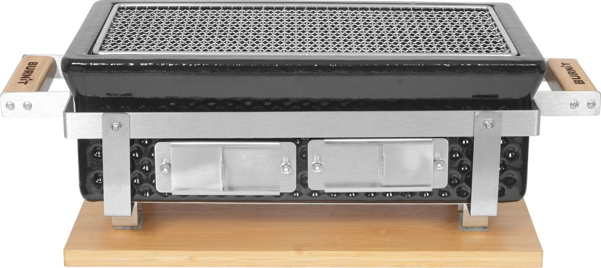 Burnit Kamado Hibachi Grill - Houtskool Barbecue - Shichirin Tafelgrill - Rechthoekige BBQ - Keramische Barbecue - Zwart
