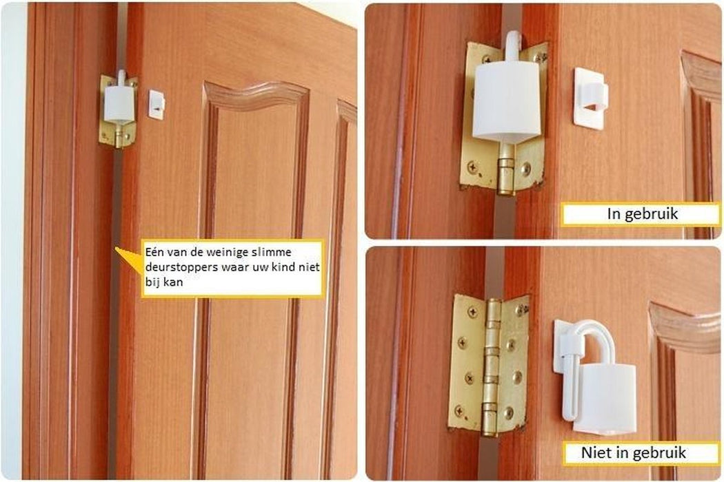 Handige Deurstoppers – Boven scharnier met opberger - Deurbeveiliging - Sharnier stop - 2 stuks