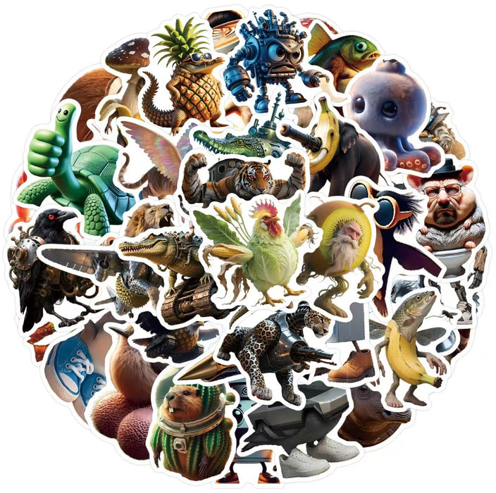 Italian Brainrot Sticker Pack (50 stuks) – Absurd, Hilarisch & Uniek – Voor Laptop, Fiets, Skateboard & Meer!- ca. 4–7 cm Cappocino Assasino, Trippi Trappi