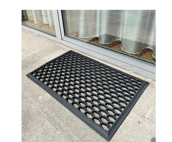 Zwarte Honingraat Deurmat – 45x75 cm – Gerecycled PVC – Robuuste Schoonloopmat rubber
